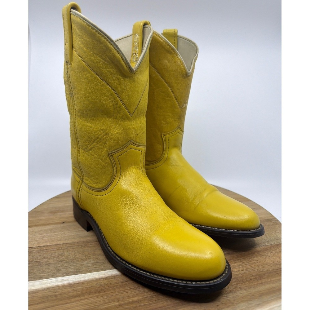 Acme Western Cowboy Boots Womens 5M Yellow Good Vintage Leather 8047 USA‎ Made